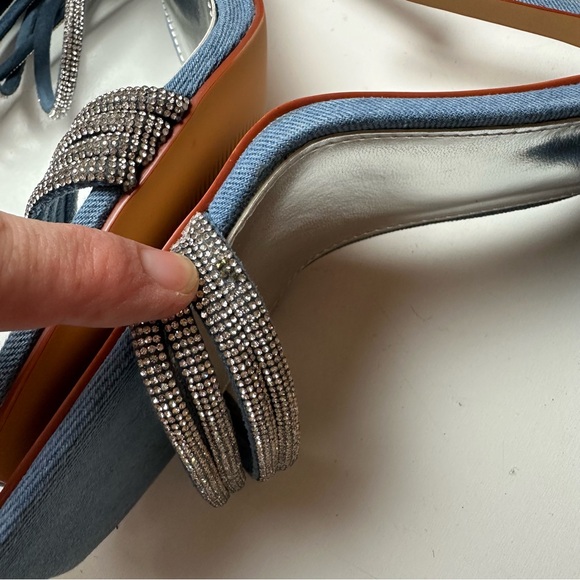 Stuntin’ On Ya Toes Cicely Heavily Rhinestones Denim Stilettos Gladiator NIB 10 - Picture 16 of 16